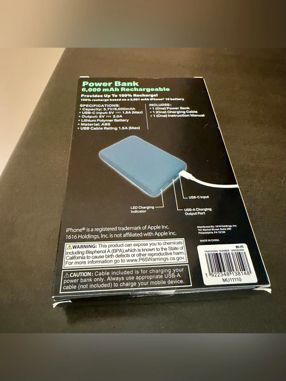 NIB 5000mAh Slim Rechargeable Power Bank
